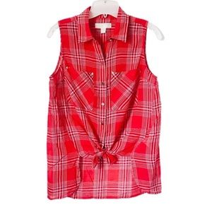 MICHAEL Michael Kors Women Red Sleeveless Button-Down Shirt Size 6.